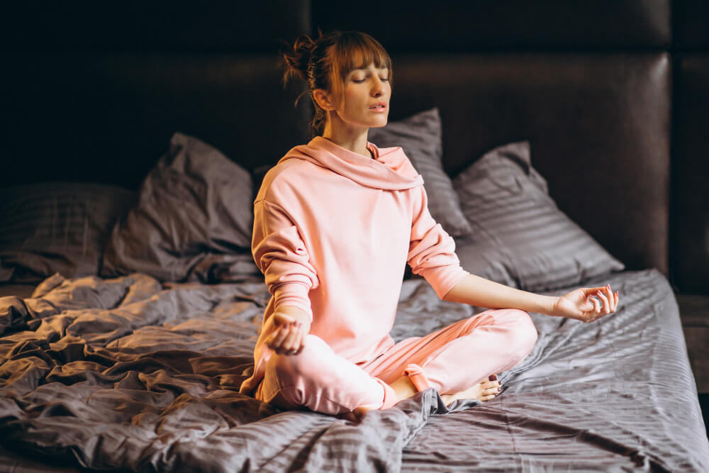 Woman Practicing Yoga For Insomnia Woman Practicing Yoga For Insomnia