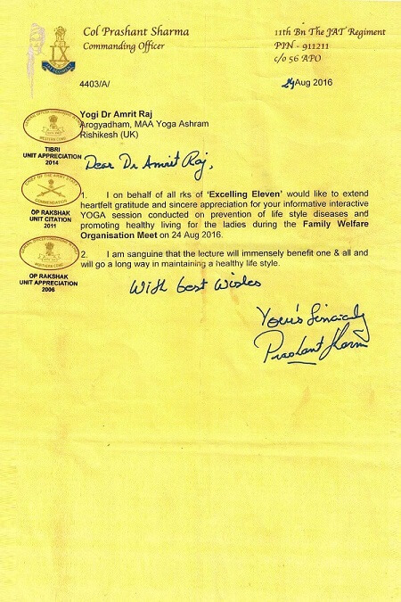 Appriciation Letter By Col Prashant Sharma 11th Bn The Jat Regiment