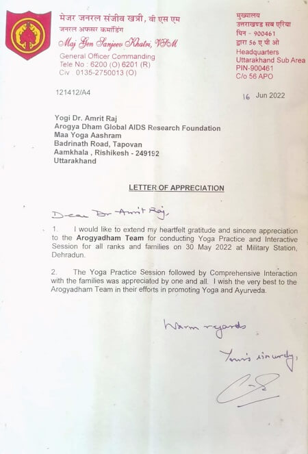 Appriciation Letter By Major Genral Sanjeev Khatri