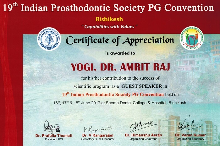 Appriciation Letter By 19th Indian Prosthodontic society PG Convention