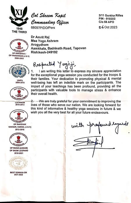 Appriciation Letter By Gorkha Rifles